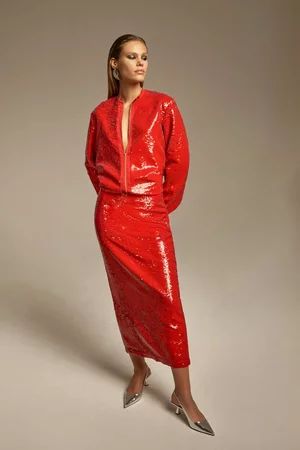Sequin Woven Maxi Skirt | Karen Millen US