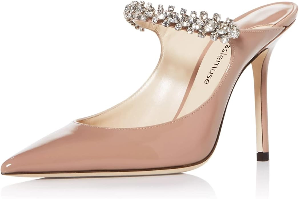 Vaslemuse Women Heeled Mules Rhinestone Strappy Pointed Toe Mules Stiletto High Heels Slip On Bri... | Amazon (US)