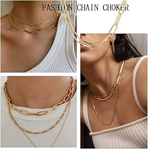 Gold Chain Necklace and Bracelet Sets for Women Girls Dainty Link Paperclip Choker Jewelry | Amazon (US)