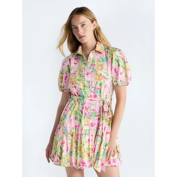Free Assembly Women's and Women's Plus Cotton Mini Dress with Puff Sleeves, Sizes XS-4X | Walmart (US)
