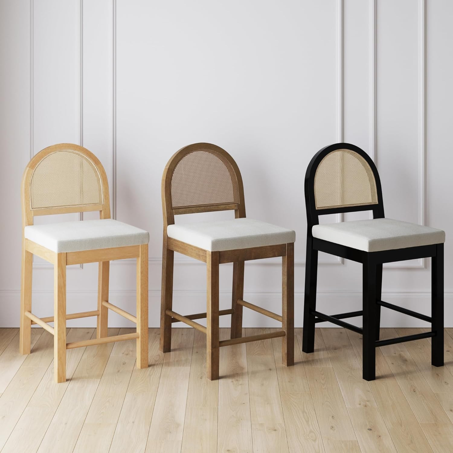 Nathan James Bailey Boucle Upholstered Rattan Bar Stool, Counter Height Stool with Natural Rattan... | Amazon (US)