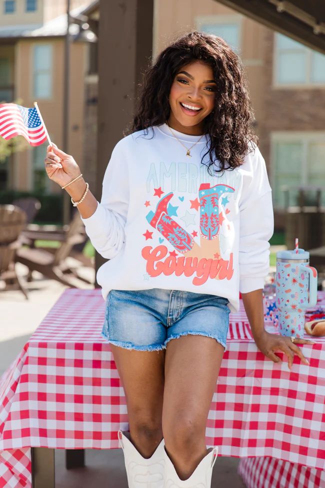 American Cowgirl White Oversized Graphic Sweatshirt | Pink Lily