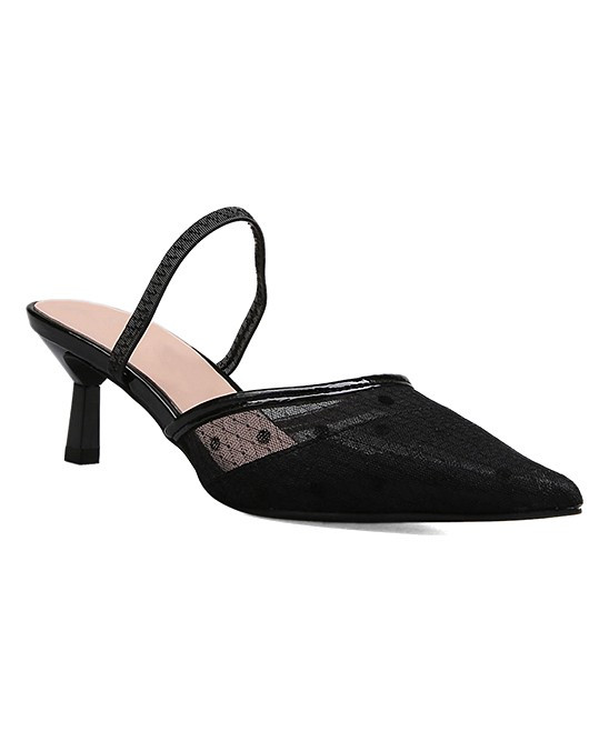 YUXIN Women's Sandals black - Black Sheer Polka Dot Kitten Heel - Women | Zulily