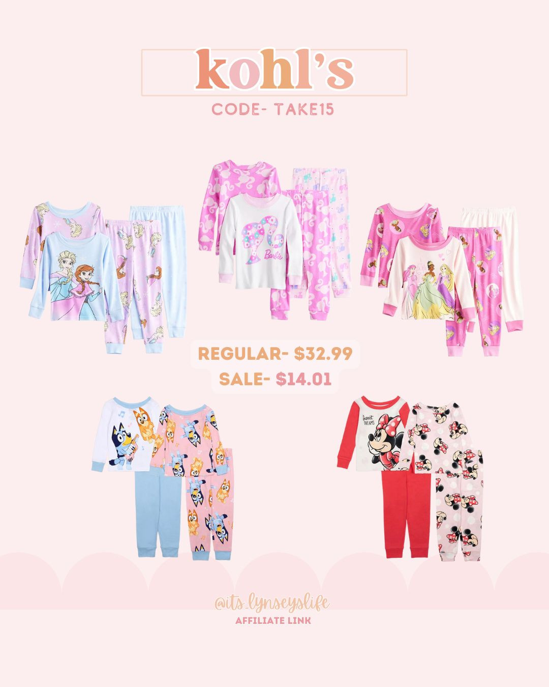 Kohl’s Sale- CODE- TAKE15 

Girl Pajama Set Sale | Girl Pajama | Pajama Sets | Frozen Pajamas | Barbie Pajamas | Disney Princess | Disney Princess Pajamas | Minnie Mouse | Minnie Mouse Pajamas | Bluey | Bluey Pajamas 

#LTKBaby #LTKKids #LTKGiftGuide