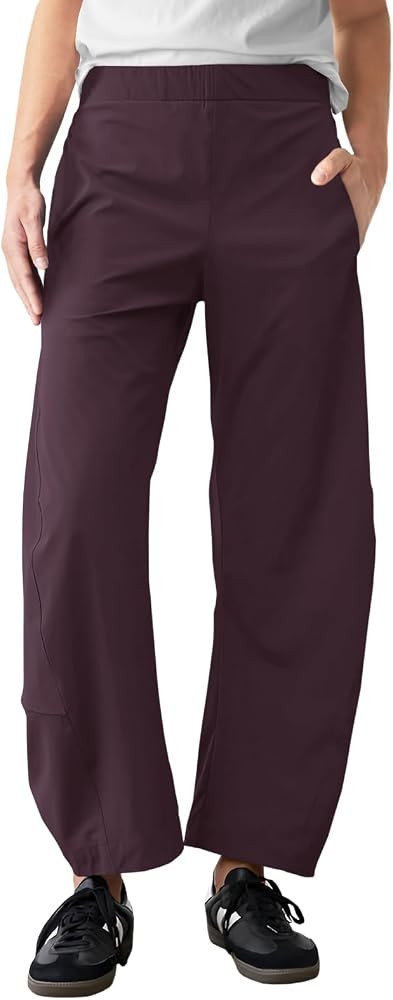 Womens Barrel Travel Pants Elastic Waist Baggy Ankle Pants with Pockets | Amazon (US)