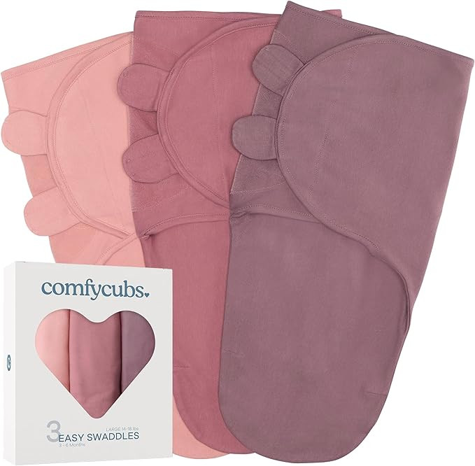 Comfy Cubs Easy Swaddle Blanket, 3 Pack - 100% Cotton Newborn Wrap, Large for 3-6 Months Infants,... | Amazon (US)