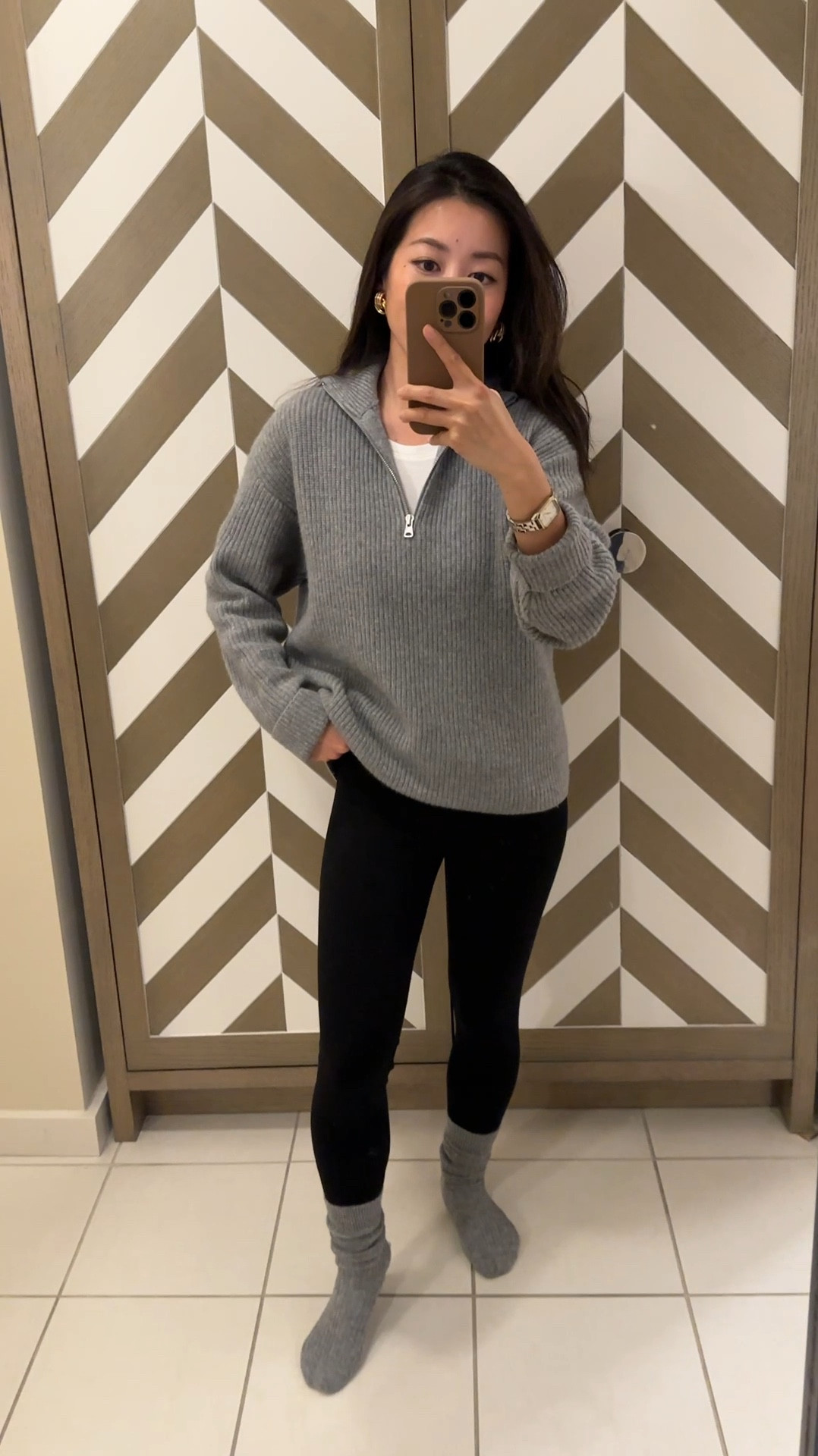 Cozy lounge formula: cashmere fisherman sweater (comes in crewneck or half zip) in XS and these socks feel so luxurious for lounging and a good night’s sleep

• Mongolian Cashmere Fisherman Quarter Zip sweater in heather gray xs

• Zella 7/8 leggings xxs

• Quince cashmere socks 

• Heaven Mayhem Earrings 

Warm winter outfits, petite friendly sweaters, cozy 

#LTKPetite #LTKFindsUnder100 #LTKSeasonal