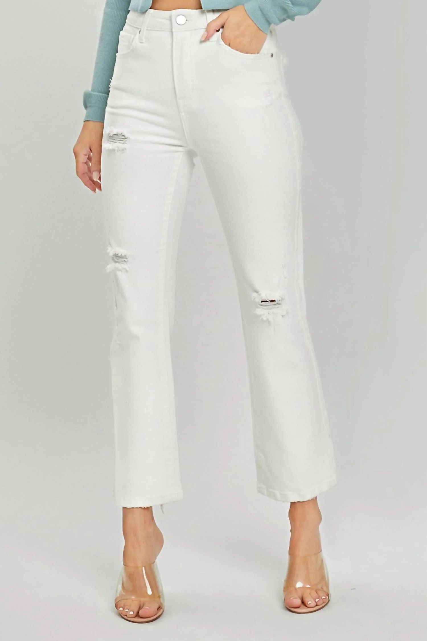 Demi Distressed Straight Leg Jeans In White | Shop Simon