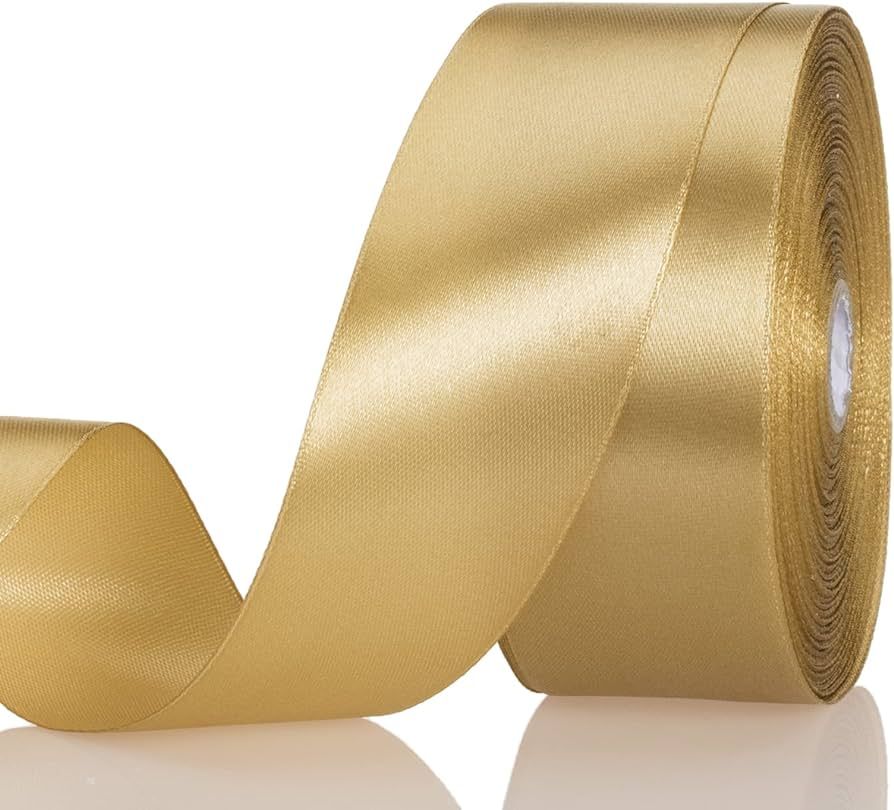 YASEO 1 1/2 Inch Champaign Gold Solid Satin Ribbon, 50 Yards Craft Fabric Ribbon for Gift Wrappin... | Amazon (US)