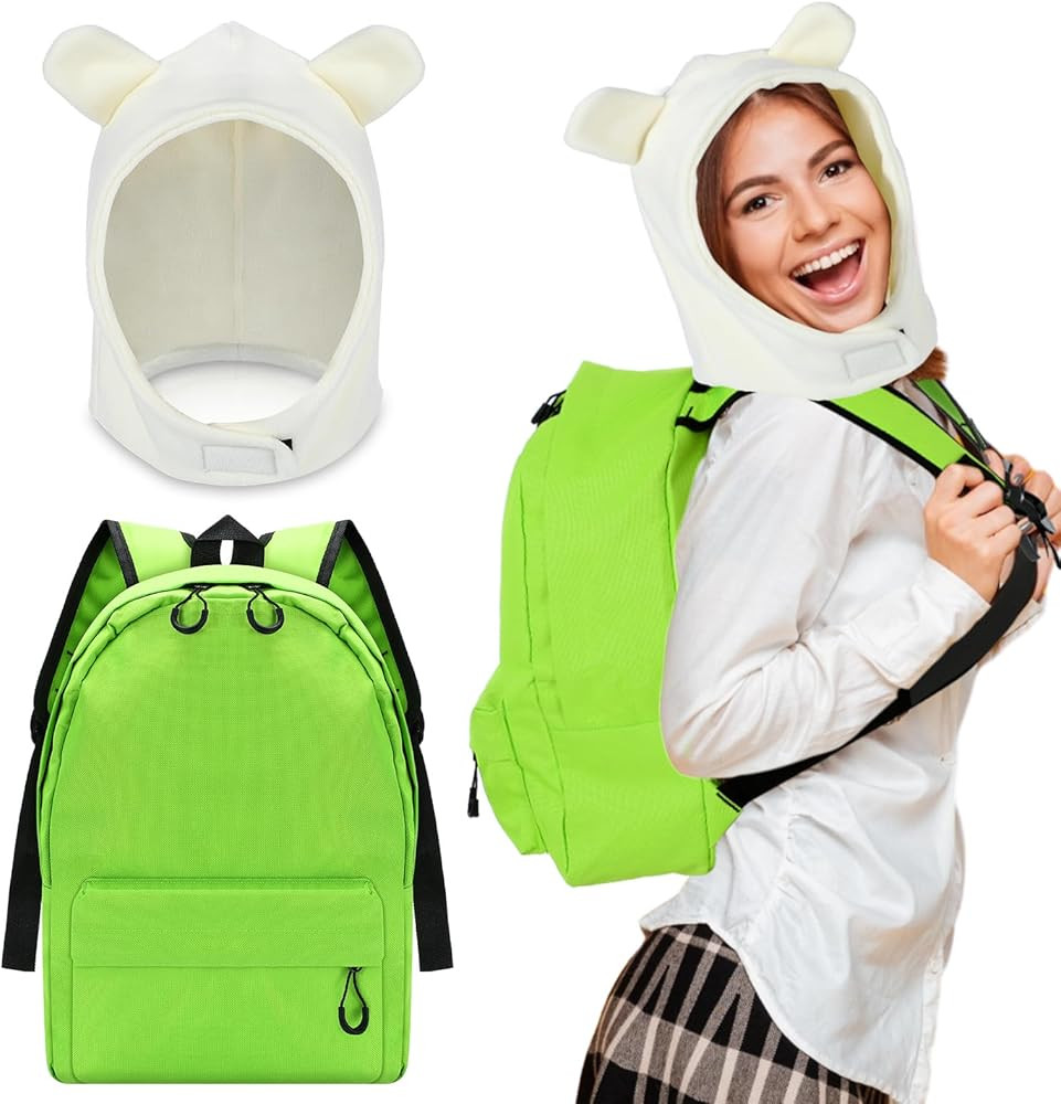 2 Pcs Halloween Adult Adventure Cosplay Costume Accessories Adult White Bunny Hat Green Backpack Cosplay Green Bag Prop White Plush Hat Human Adventure for Women Men Halloween Cosplay | Amazon (US)