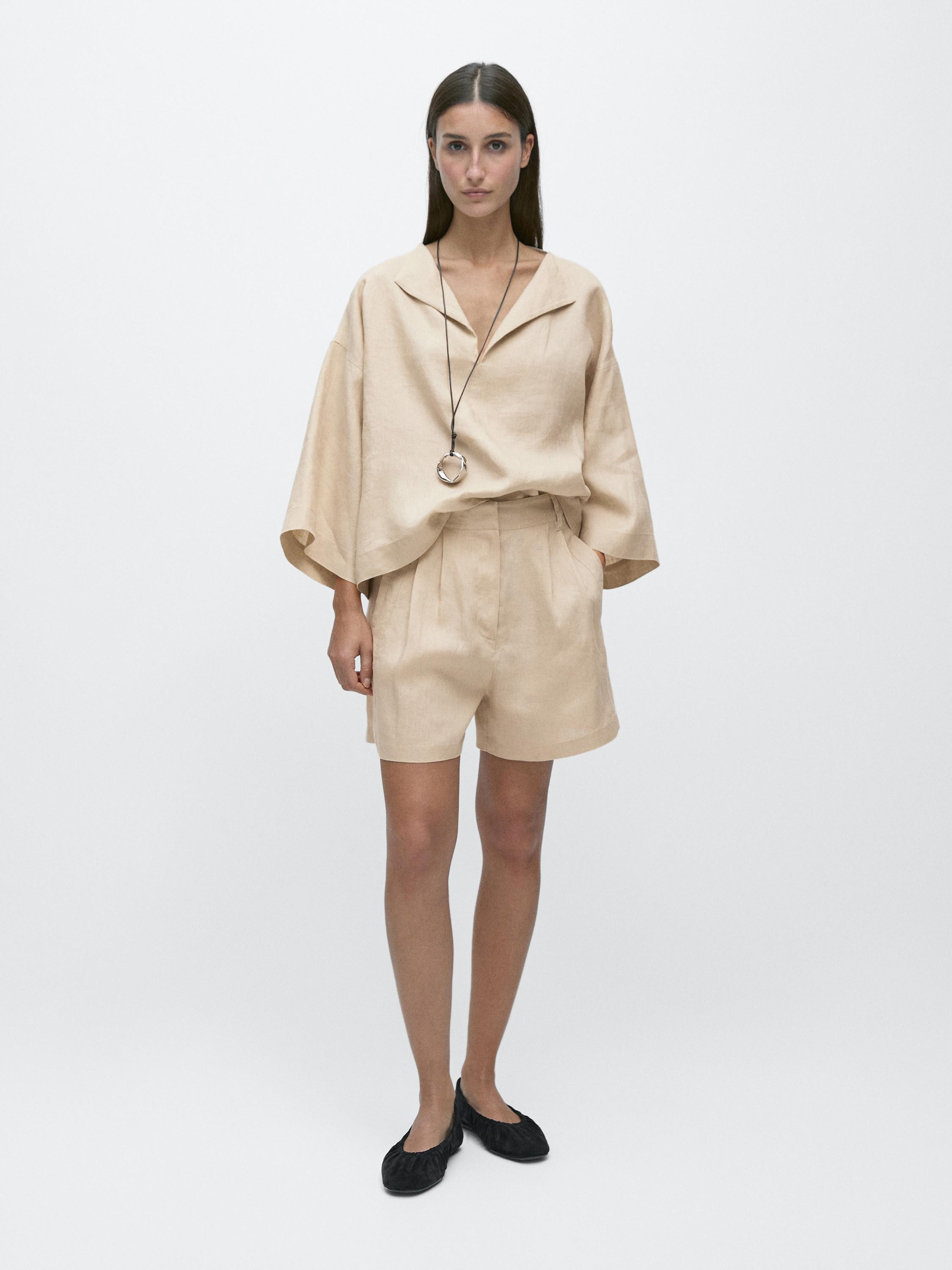 100% linen long Bermuda shorts with darts | Massimo Dutti US