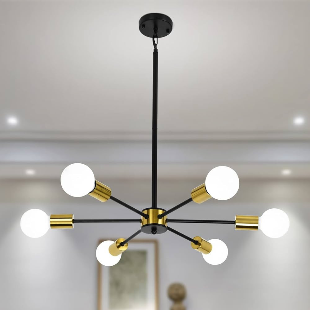 TMMAYSUN Modern Sputnik Chandelier,6 Lights Pendant Light,Black and Gold Mid Century Vintage Cont... | Amazon (US)