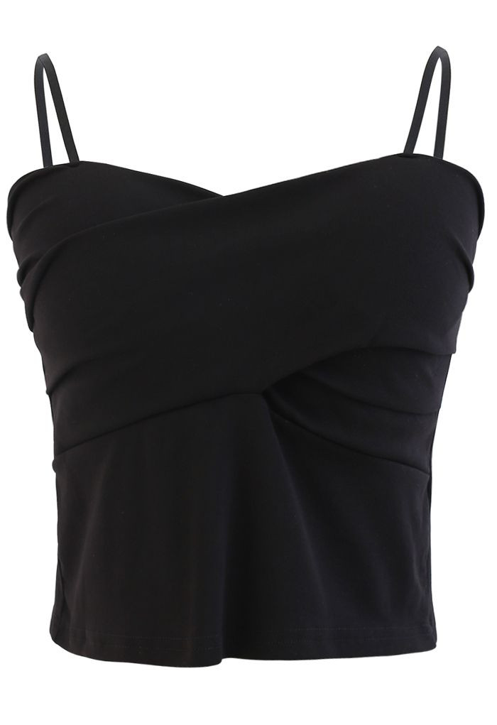 Cross Wrap Fitted Cami Top in Black | Chicwish