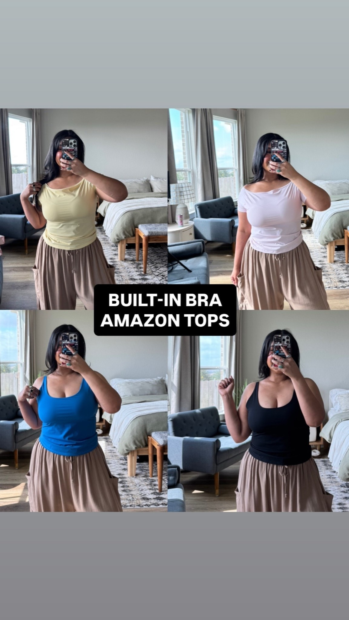 Wearing a size L in these tops! They are very stretchy and have removable padding. The tanks also have adjustable straps. // pants are also Amazon and I’m wearing a L

#LTKPetite #LTKMidsize #LTKOver40