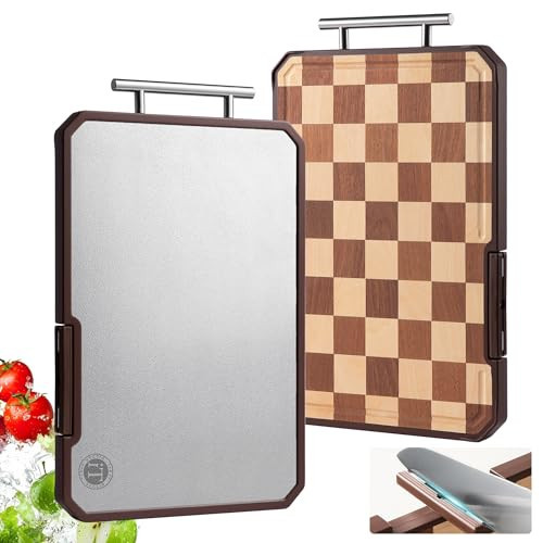 Titanium Cutting Board with Knife Sharpener, Pure Titanium & Acacia Wood Cutting Boards for Kitchen, Double Sided Checkerboard Chopping Board with Handle & Stand, 16.7”×10.4”x×1.2” | Amazon (US)