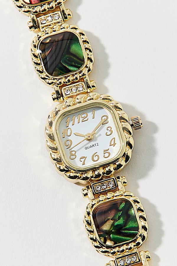Statement Rhinestone Square Chain Watch in Gold, Women's at Urban Outfitters | Urban Outfitters (US and RoW)
