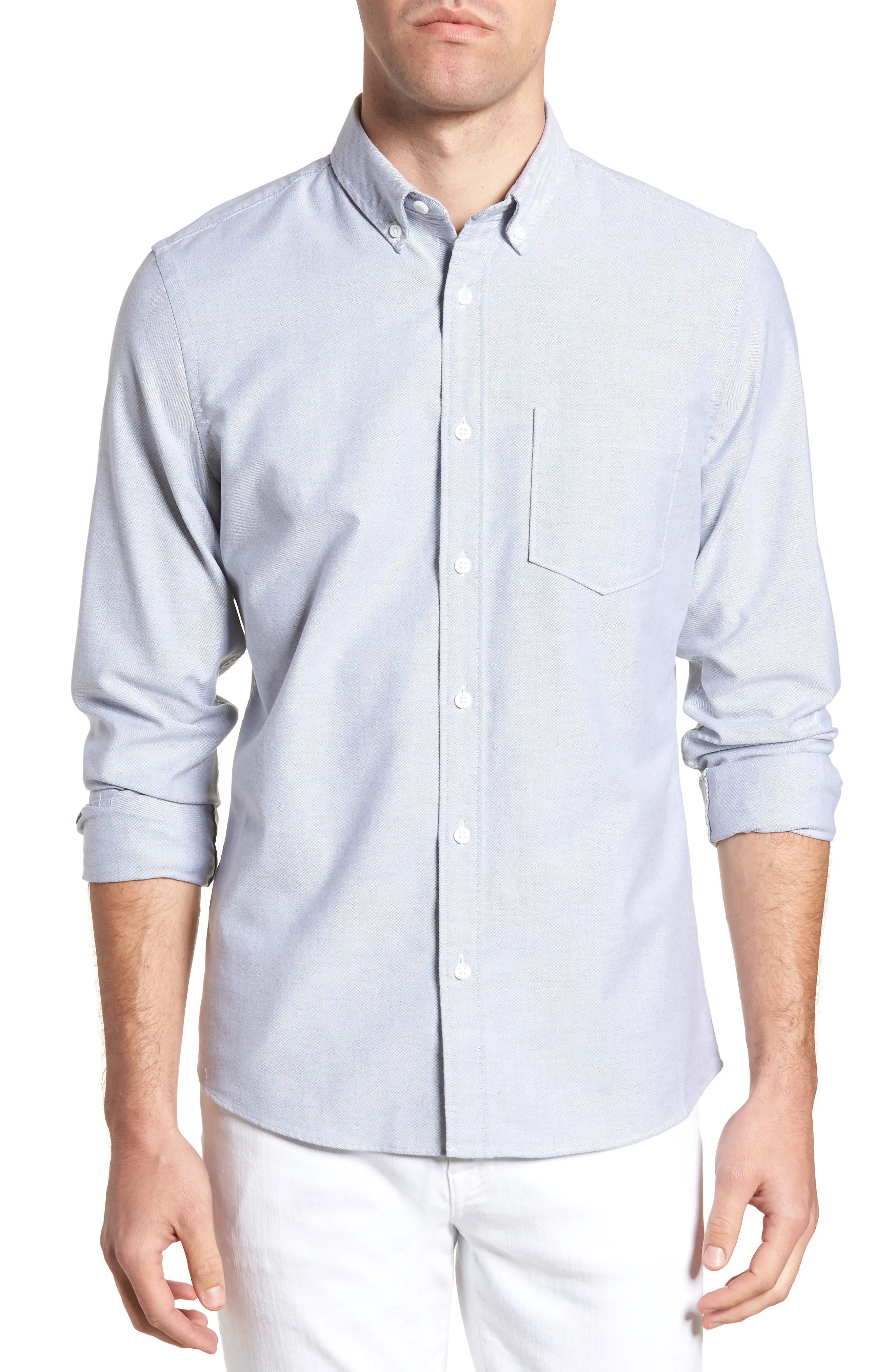 Men's 1901 Trim Fit Washed Oxford Shirt, Size Small - Grey | Nordstrom
