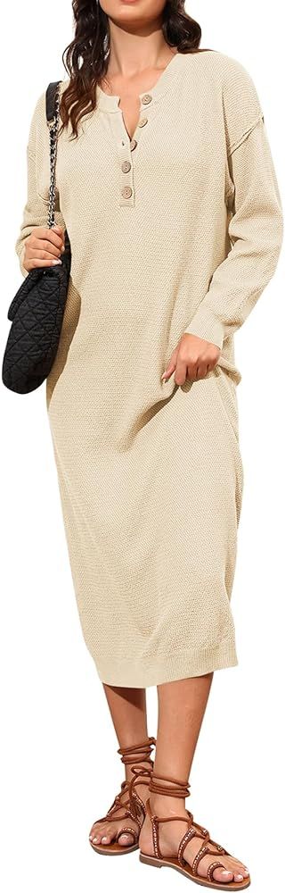 YKR Womens Long Sweater Dress Midi Oversized Long Sleeve Maxi Sweater Dress | Amazon (US)