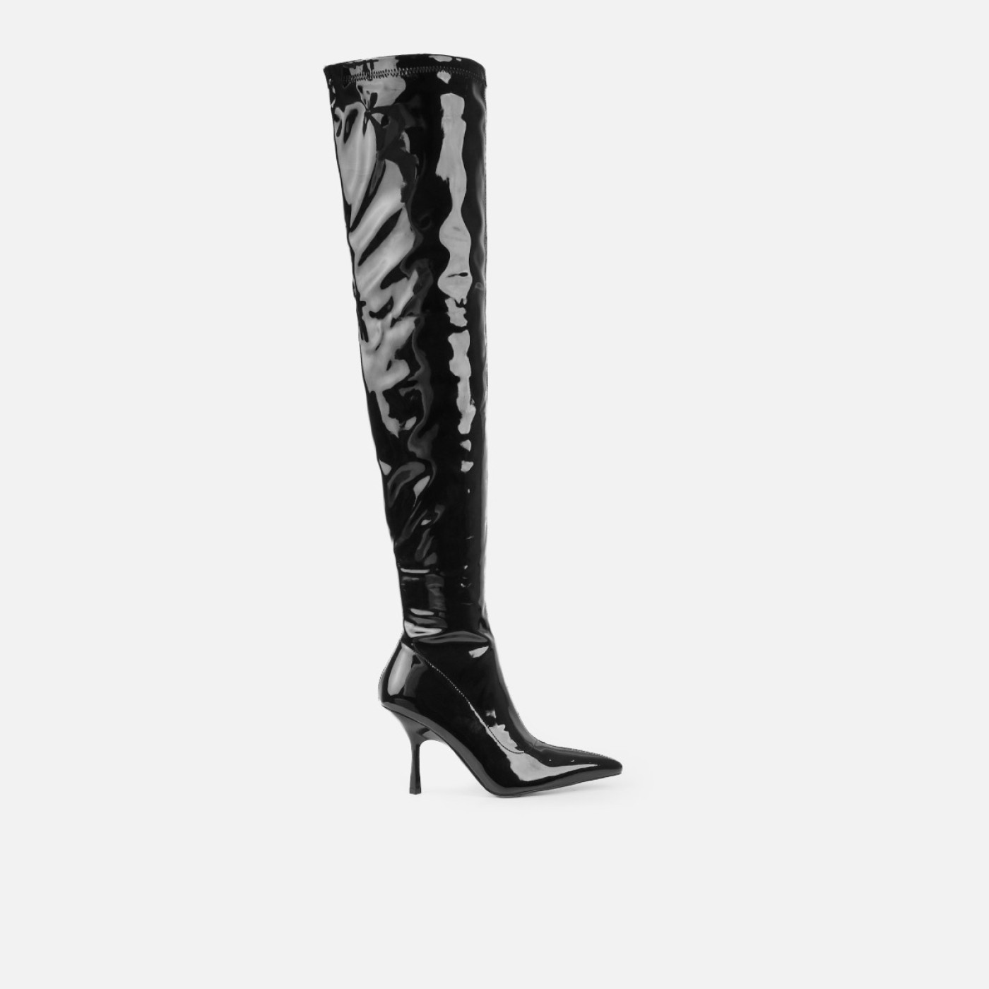 Vermont Black Patent Stretch Over The Knee Boots | Simmi Shoes