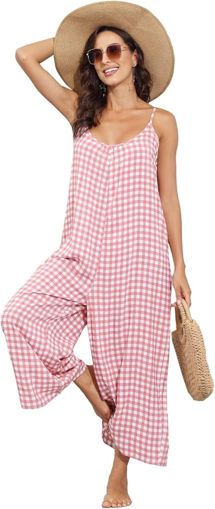 wexcen Jumpsuits for Women Floral Wide Leg Spaghetti Strap Sleeveless Casual Loose Ethnic Long Ro... | Amazon (US)