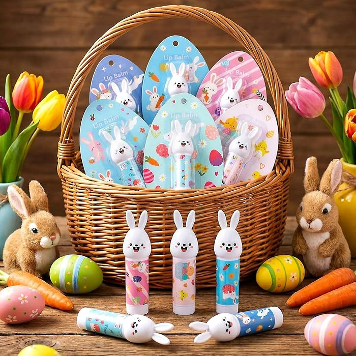 Loopeer 12 Pcs Easter Basket Stuffers Bunny Lip Balm Bulk for Egg Basket Fillers Spring Party Fav... | Amazon (US)