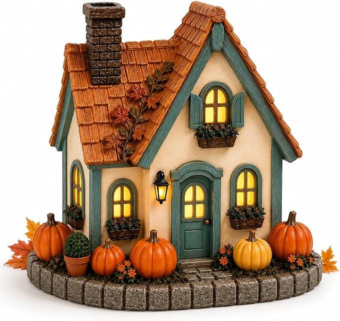 Lighted Pumpkin Cottage, Vintage Halloween Table Decor (Orange) | Warm lighted cottage with pumpk... | Amazon (US)