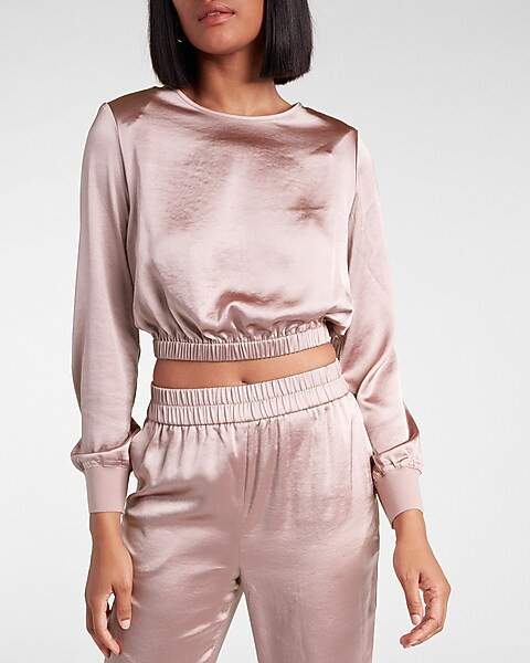 Satin Strong Shoulder Cropped Top | Express