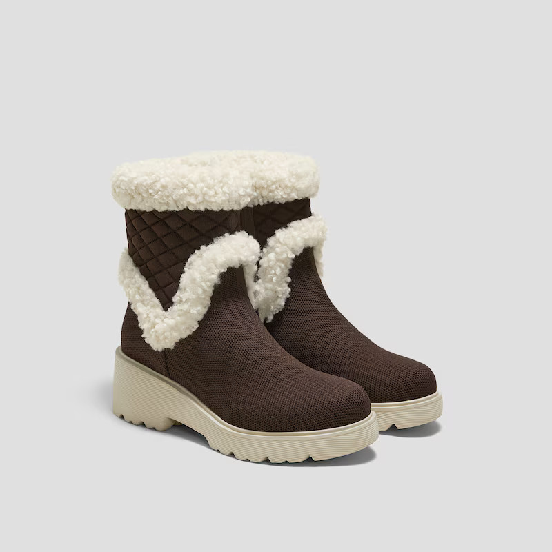 Fluffy Round-Toe Platform Chunky Wedge Boots (Emilia) | VIVAIA