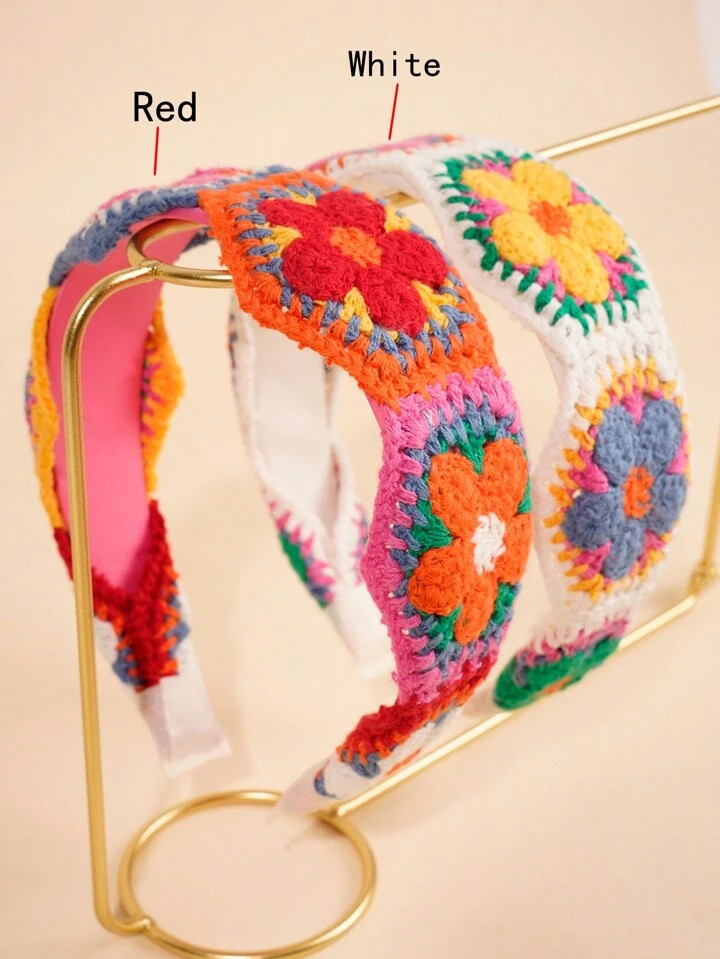 1pc Girl's Knitted Headband, Bohemian Style Sweet Floral Widening Hair Hoop, Anti-Slip Headpiece, Suitable For Accessory Fashion, Gift, Face Washing | SHEIN