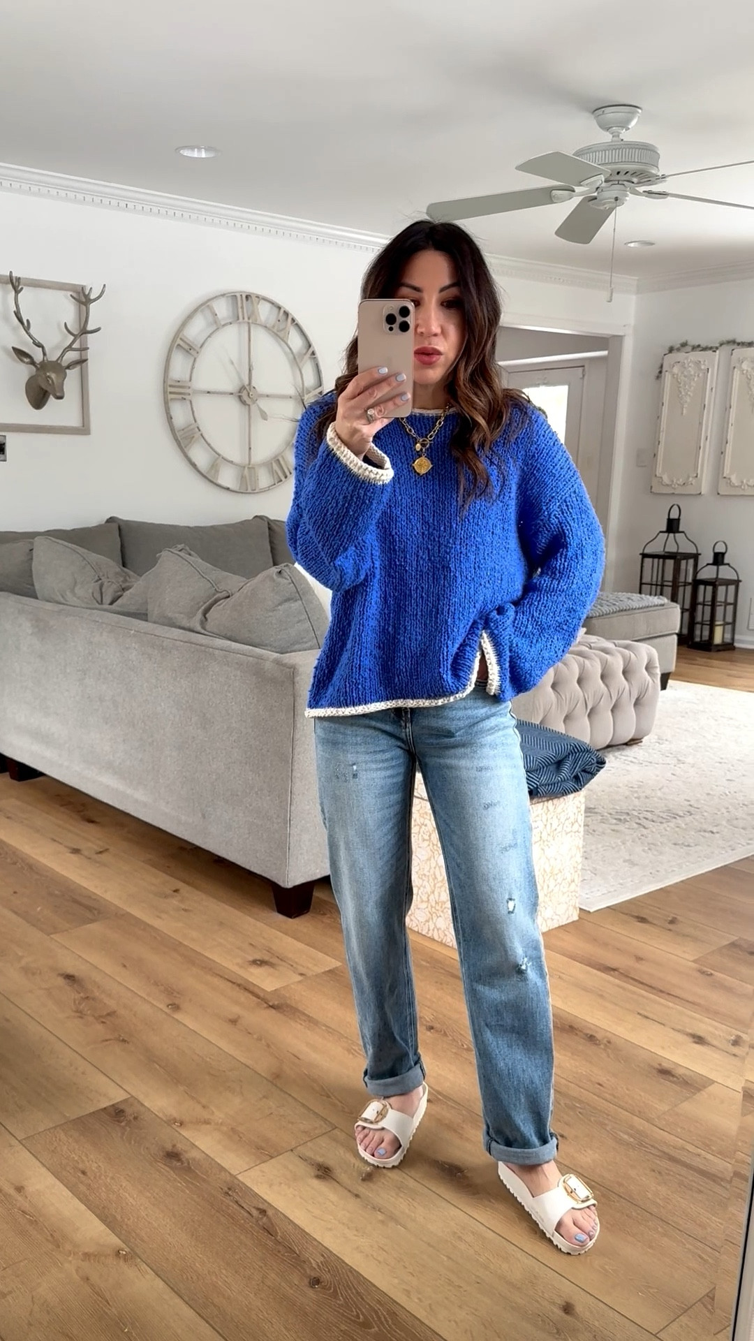 Code: FF20. Small sweater. 24 boyfriend jeans. Sandals TTS.

#LTKPetite #LTKOver40 #LTKSaleAlert