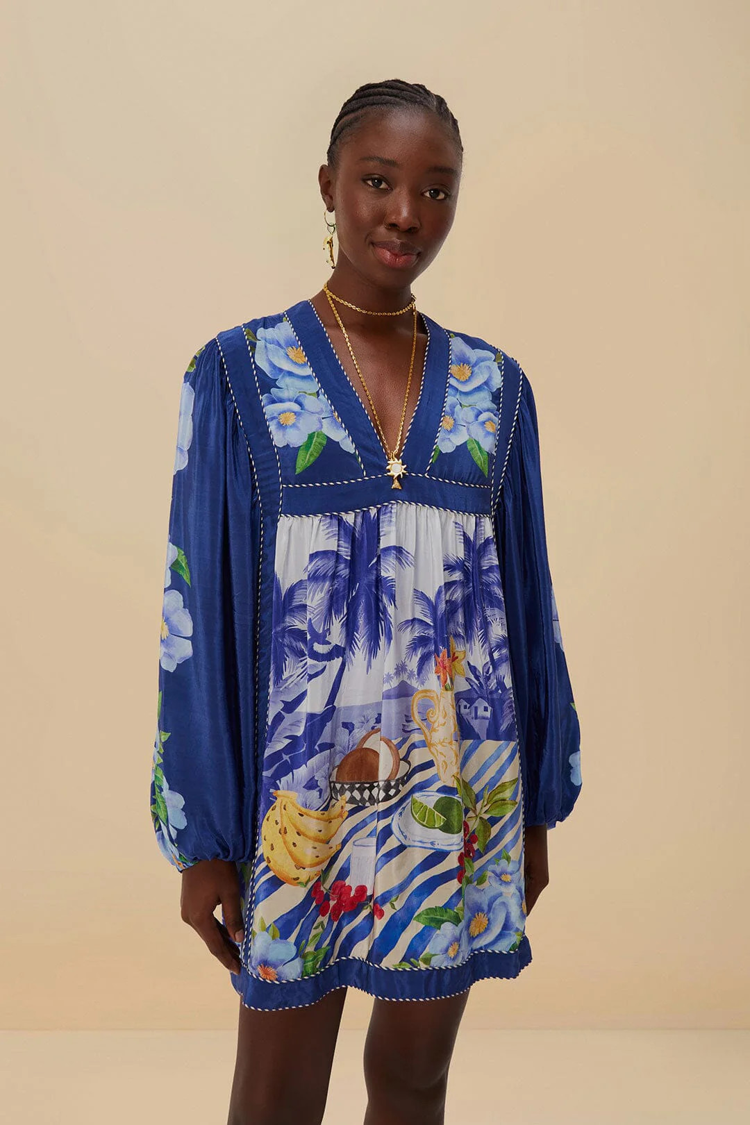 Blue Fresh Table Scarf Mini Dress | FarmRio (US)