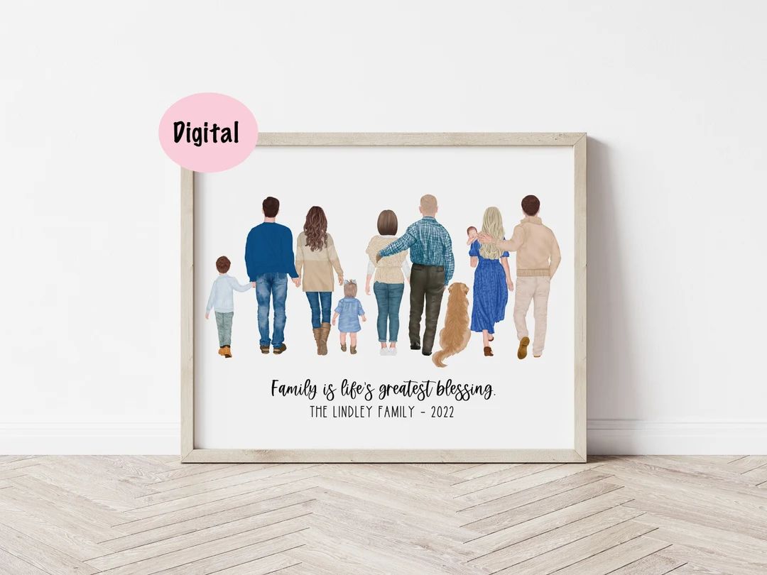Personalized Christmas and Birthday Gifts For Mom, Family Portrait Illustration Art, Mum, Mother-... | Etsy (US)