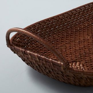 Dark Rattan D&#233;cor Tray with Handles Brown - Hearth &#38; Hand&#8482; with Magnolia | Target