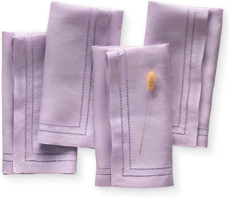 O'lucio Linen Napkins - Lavender Purple Double Hemstitch Dinner Napkins Cloth - Set of 4, 20 x 20... | Amazon (US)