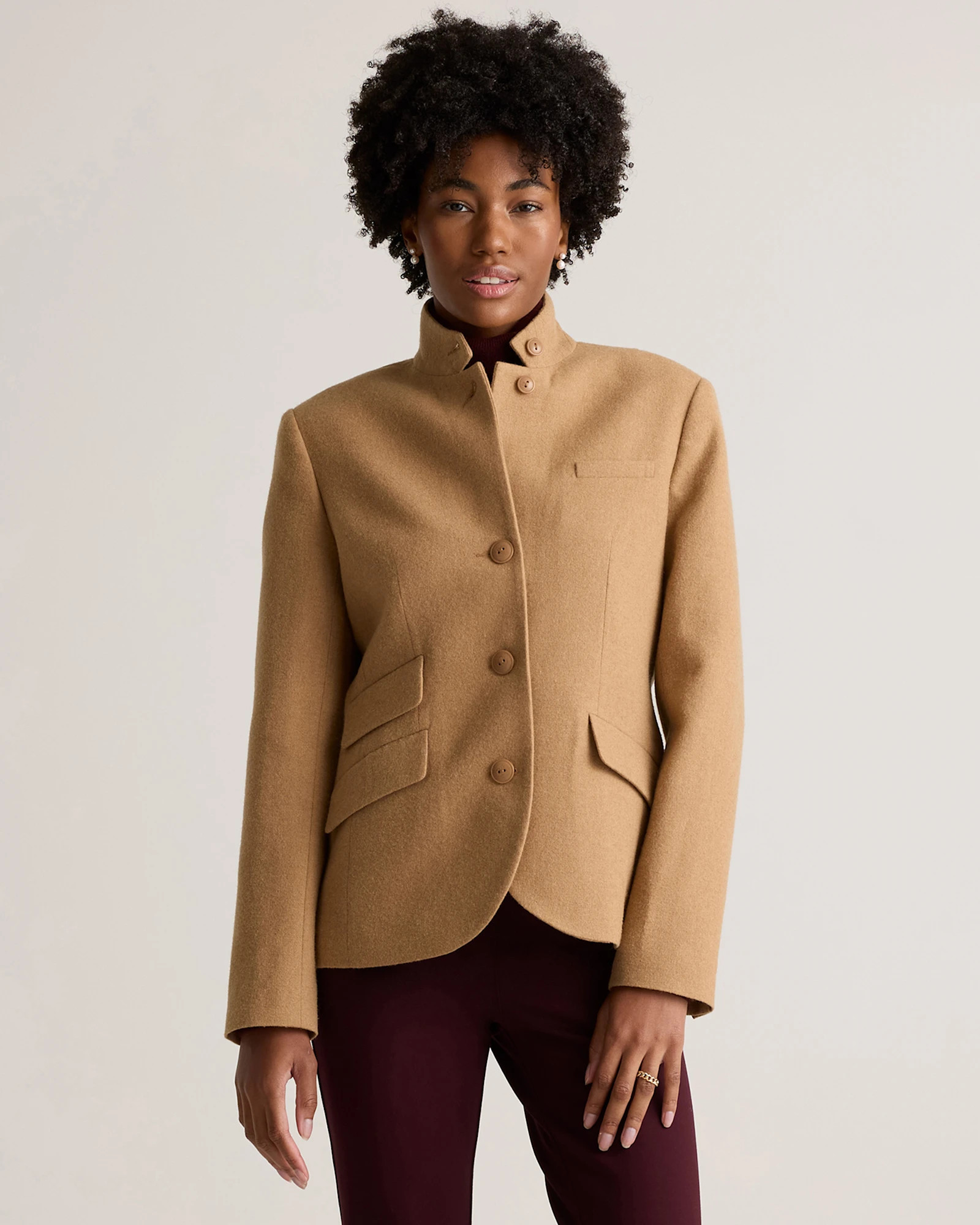 Quince | Women's Italian Wool Stand Collar Blazer in Navy Blue, Size XL | Quince