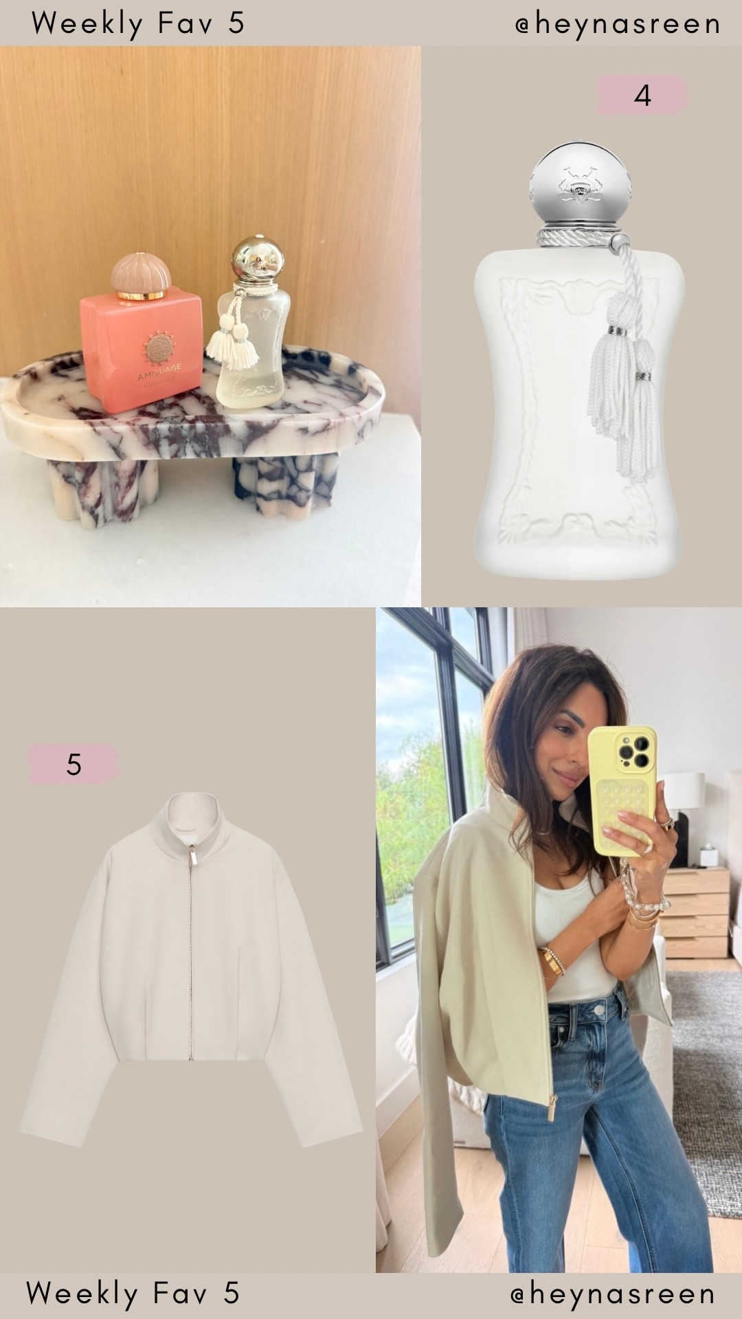 Fav 5:
#4: Parfums de Marly Valaya, one of my favs and currently on sale! 
#5: Zara bomber jacket, I’m wearing my true size XS.