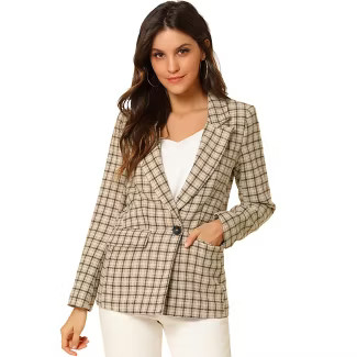 Allegra K Women's Plaid Notched Lapel One Button Houndstooth Blazer Jacket | Target