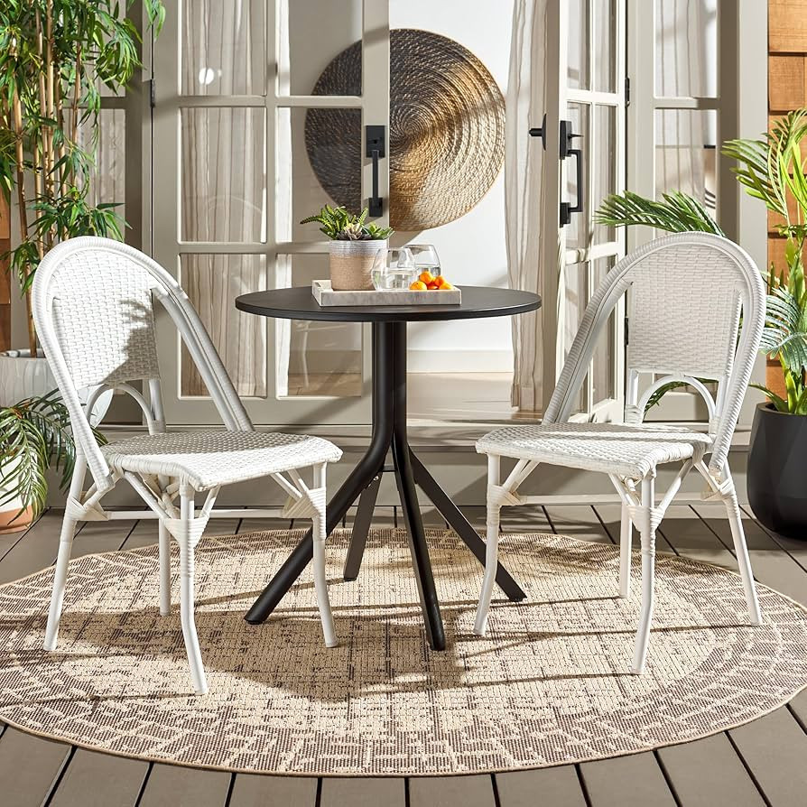 SAFAVIEH Outdoor Collection Torino White Parisian Bistro Chair Set of 2 (Fully Assembled) | Amazon (US)