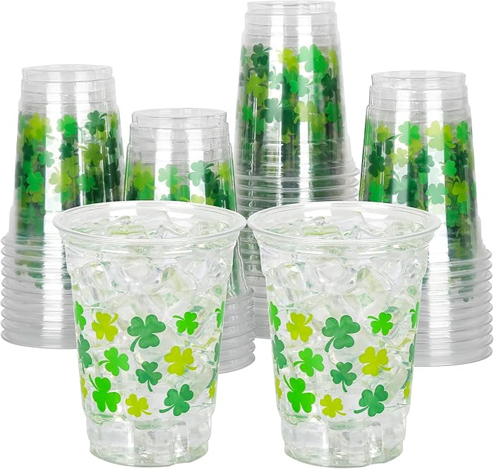 AimFun100 Pcs St. Patrick's Day Plastic Cups Irish Green Shamrocks 12oz Disposable for Party Supp... | Amazon (US)