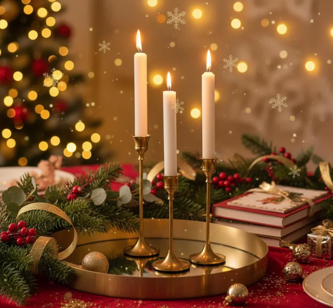 Set of 3 Gold Brass Style Candlestick Holders | Modern Taper Candle Stand | Tablescape | Christma... | Etsy (US)