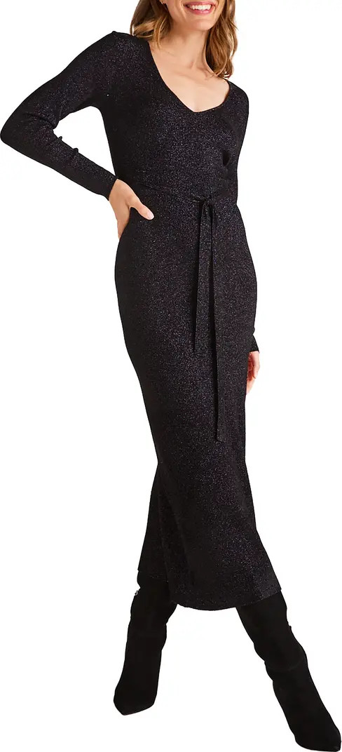 Bella Dahl Metallic Long Sleeve Tie Waist Sweater Dress | Nordstrom | Nordstrom