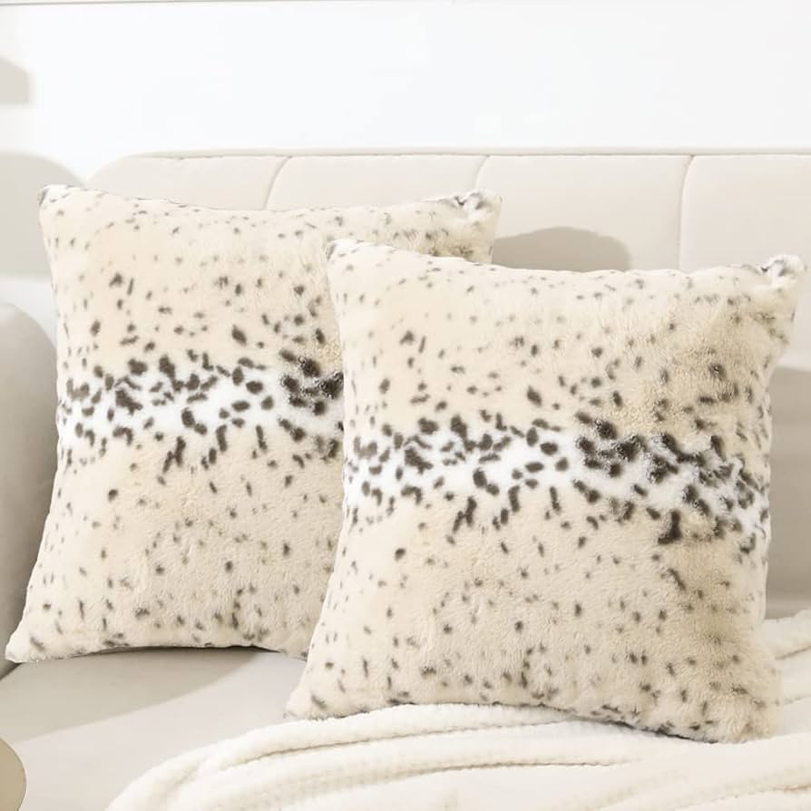 Decorative Throw Pillow Covers Faux Animal Fur Cheetah 20x20 Beige | Amazon (US)