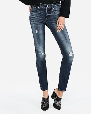 Express Womens Mid Rise Dark Denim Perfect Stretch+ Skinny Jeans | Express