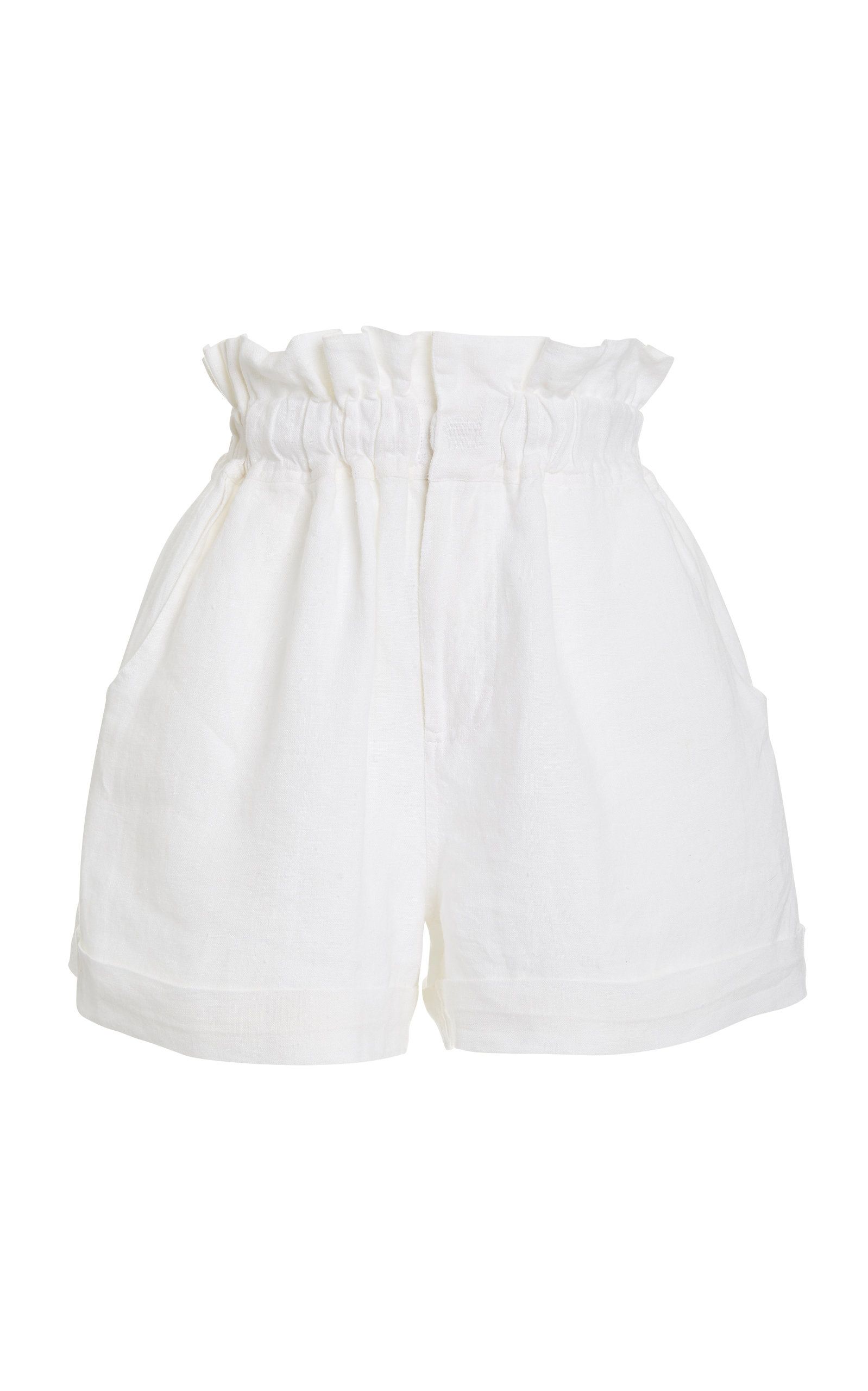 Posse - Women's Exclusive Ducky Oversized Paperbag-Waist Linen Shorts - White - L - Moda Operandi | Moda Operandi (Global)