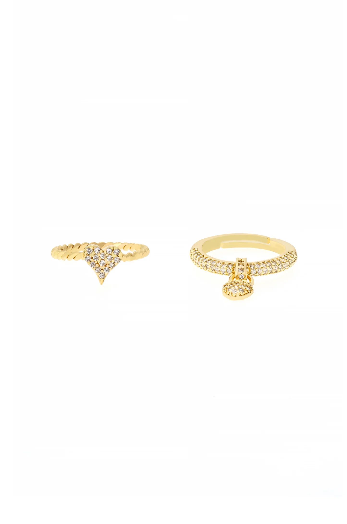 Love Locked 18k Gold Plated Crystal Ring Set | Ettika