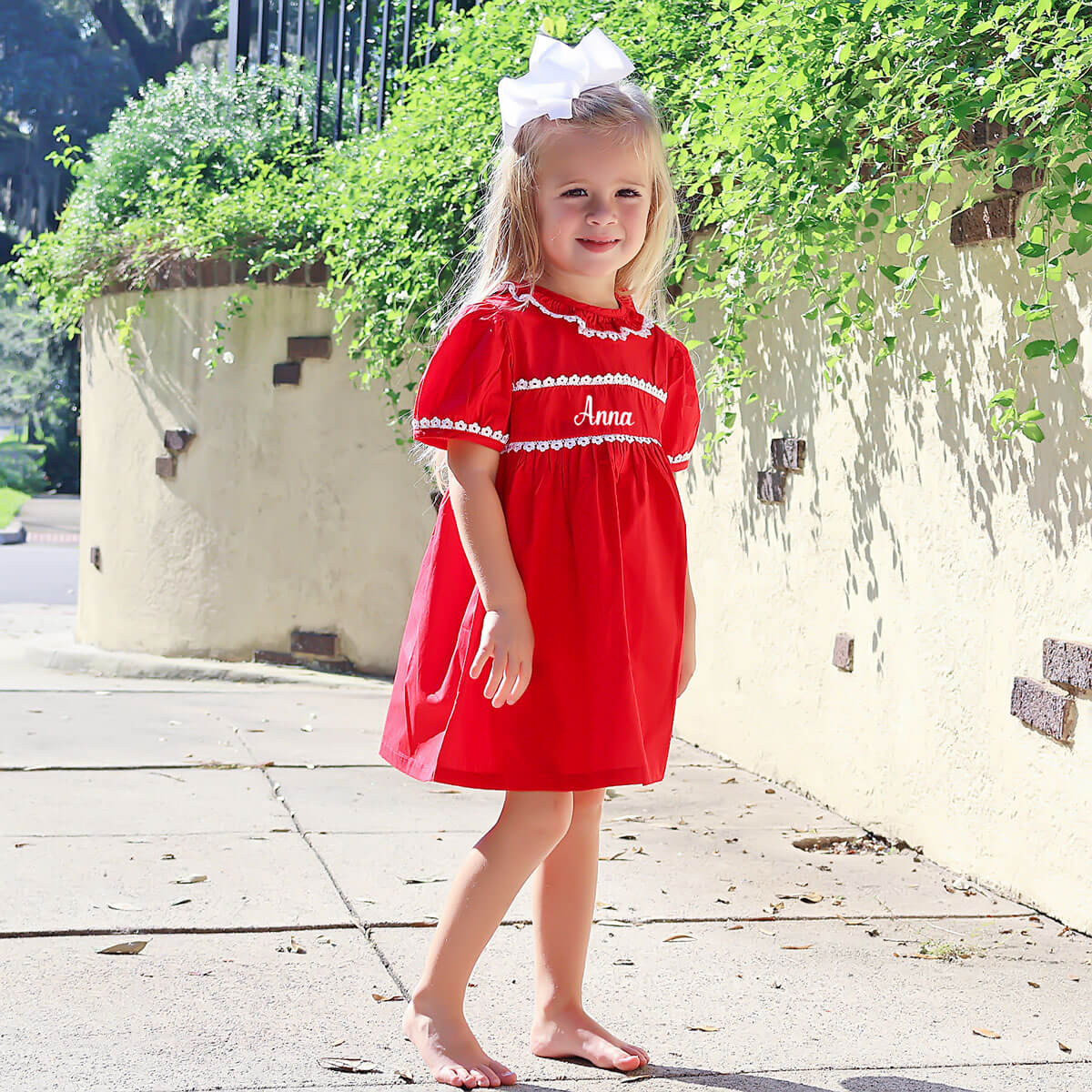 Lace Trim Red Lily Dress | Classic Whimsy