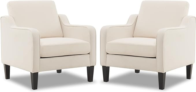 VINGLI Modern Accent Chairs Set of 2,Comfy Beige Armchair for Bedroom,Living Room Upholstered Sof... | Amazon (US)