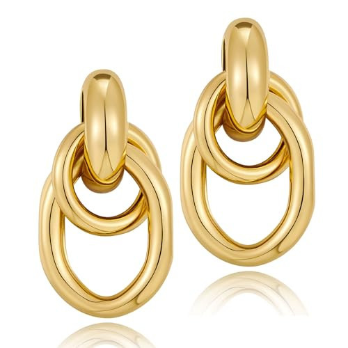 INNERDIVA Gold Studs Knot Earrings For Women Twisted Earrings Long Link Dangle Earrings Chunky Trendy Knot Earrings | Amazon (US)