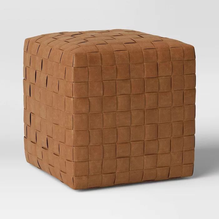 Wellford Faux Leather Woven Cube Brown - Threshold&#8482; | Target