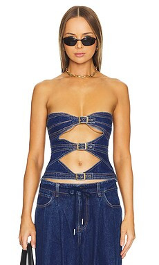 LIONESS Buckle Corset in Dark Denim from Revolve.com | Revolve Clothing (Global)